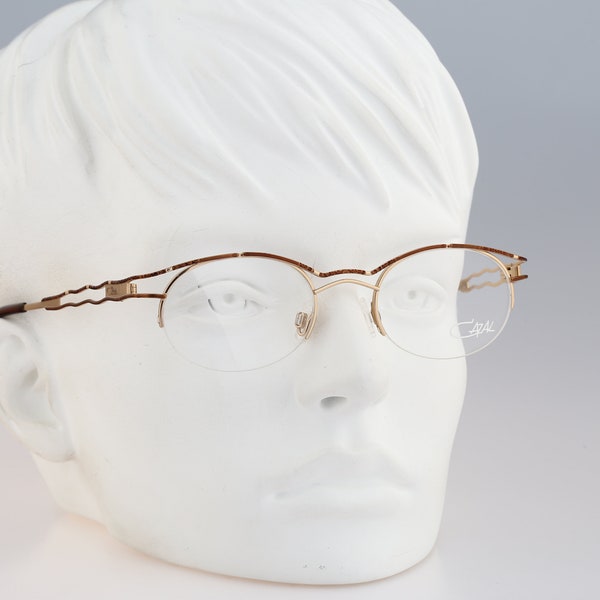 Cazal 103 740, Vintage 90s unique brown and gold half rim oval eyeglasses frames womens NOS