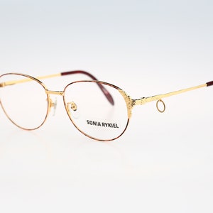 Sonia Rykiel 65-5671 22k Gold Plated, Vintage 90s unique designer gold & tortoise cat eye glasses frames womens NOS