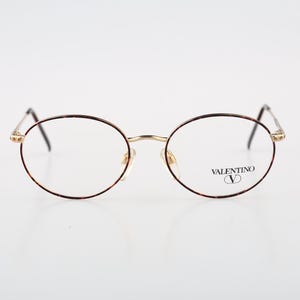 Valentino V 416 1129, Vintage 90s gold and tortoise oval eyeglasses frames womens NOS