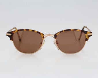 Roy Tower 36 TO, Vintage 90s gold & tortoise small clubmaster sunglasses men and women NOS