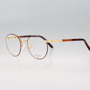 Police 2209 220, Vintage 90s gold and tortoise small panto round eyeglasses frames mens & womens NOS
