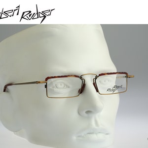 Robert Rudger 1230 123-36, Vintage 90s antique gold and tortoise browline unique small rectangle glasses frames mens & womens / NOS
