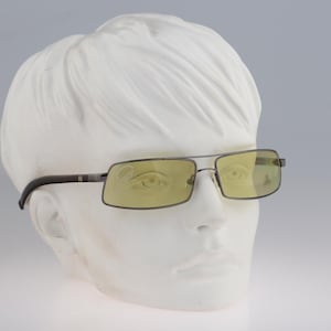 Nouvelle Vague Summer N410, Vintage 90s tinted yellow lenses gray unique wrap rectangle sunglasses men & women, NOS