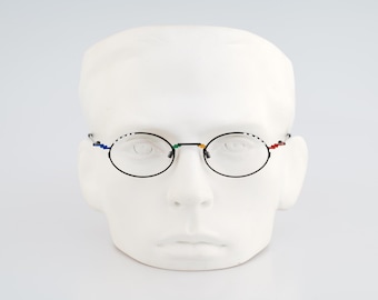 Adam & Eve 6 C, monturas de gafas ovaladas pequeñas, únicas, negras y coloridas, vintage de los años 90 para mujer NOS