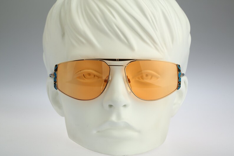 Silhouette M 6152 shops V 6055, Vintage 80s tinted orange lenses unique gold oversized aviator sunglasses women NOS