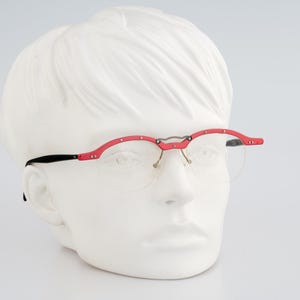 Traction Productions Fait Main Cuzco 2, Vintage 90s pink semi rimless steampunk square glasses frames womens NOS
