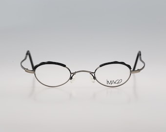 Imago Iruka 4, anteojos vintage de los años 90 en plata antigua y negro con montura ovalada pequeña, para hombre y mujer, NOS