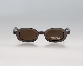 Lagerfeld 4149 45, Vintage 90s gray and bronze unique small rectangle sunglasses women, NOS