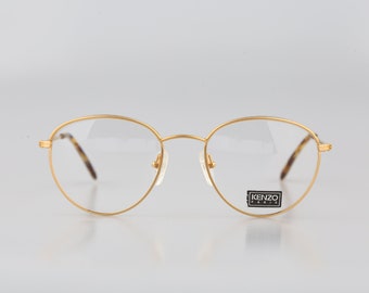 Kenzo Vintage Eyeglasses, Gold Round Optical Frame Made in France