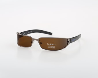 Byblos 840 S 3297 73, Vintage 2000s gray slim rectangle wrap sunglasses men & women, NOS