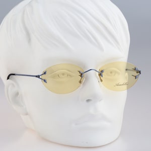 Annabella 394 5, Vintage 90s bue oval rimless glasses frames womens NOS