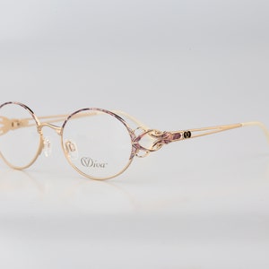 Diva 5047 24, Vintage 90s victorian colorful & gold round eyeglasses frames womens NOS
