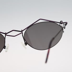 Eye Think 434 13, Vintage 90s purple unique half rim steampunk small oval sunglasses women, NOS