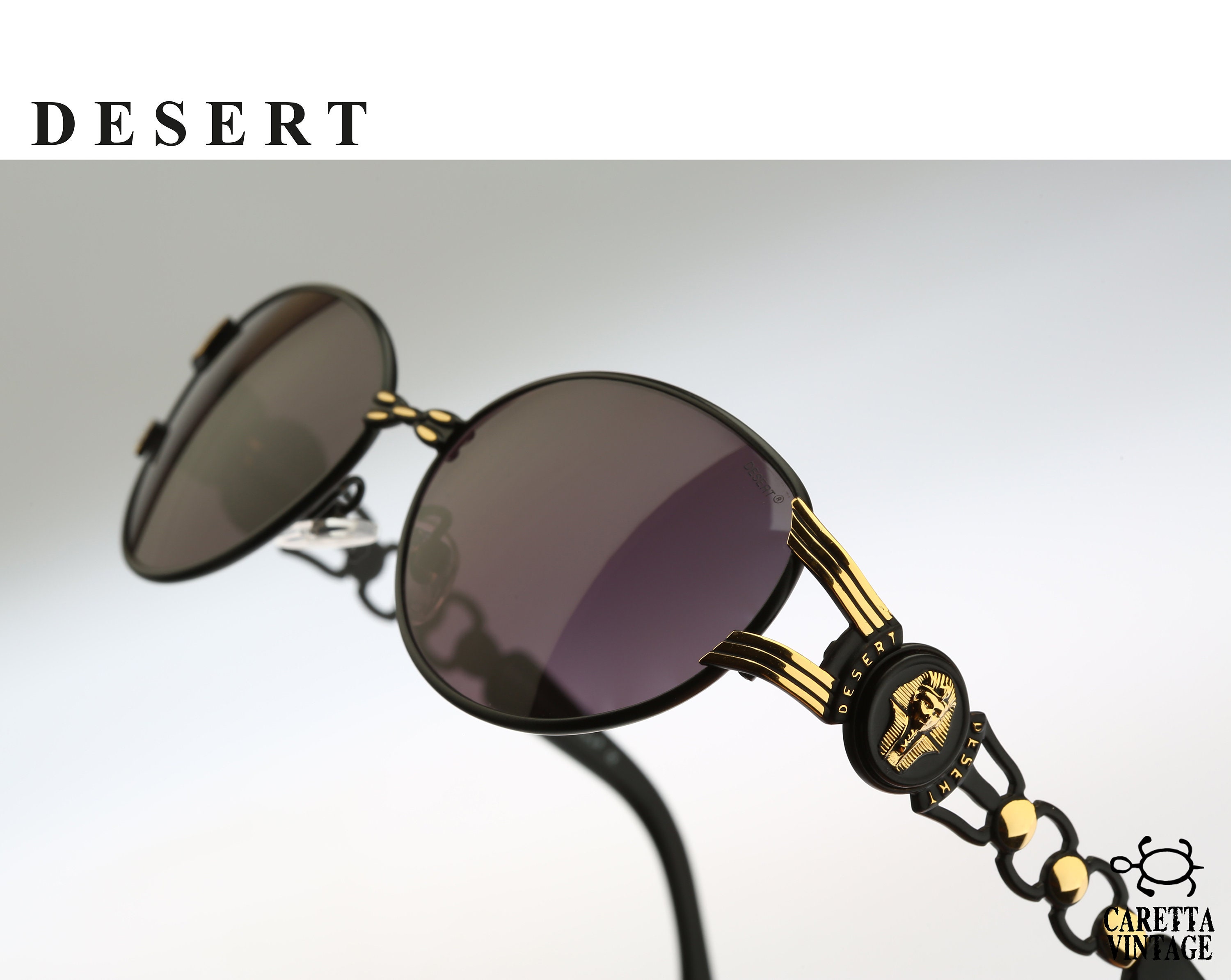Desert 2101 016, Vintage 90s unique black & gold cat eye sunglasses women, NOS