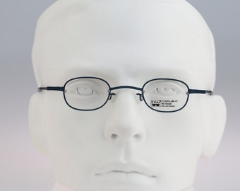 Chai TG1 1 Titanium, Vintage 90s black unique semi rimless small square eyeglasses frames mens & womens / NOS