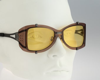 Jean Paul Gaultier 56-6204, Vintage 90s tinted yellow lenses unique side shields steampunk sunglasses men & women NOS