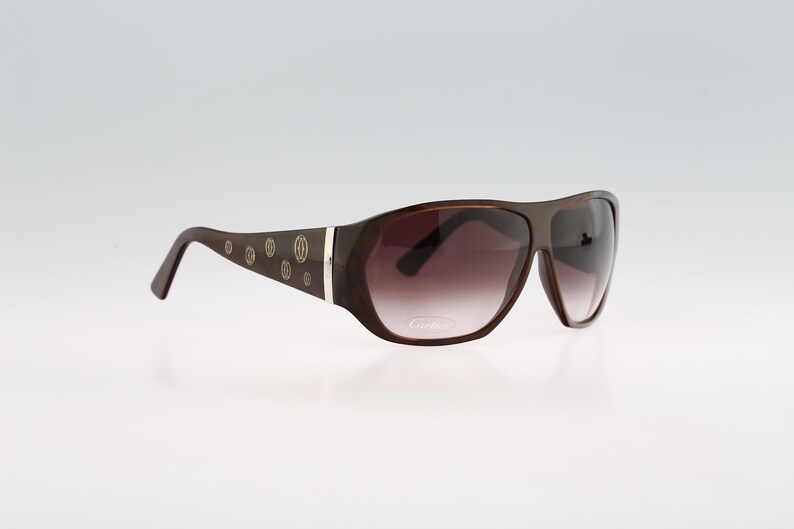 Cartier Paris 4671519, Vintage 2000s brown oversized wrap sunglasses women NOS image 4