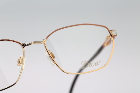 Diva 5165 270 E, Vintage 90s victorian rhinestones gold hexagon glasses frames womens NOS View 4