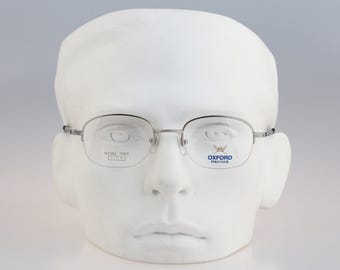 Oxford Polo Club 022 3 Titanium, Vintage 90s silver small half rim square eyeglasses frames mens & womens NOS