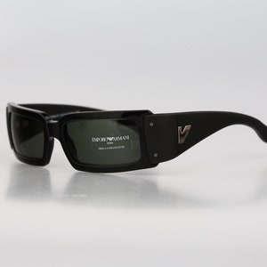 Emporio Armani 622 S 471, Vintage 2000s black unique rectangle wrap sunglasses mens & women NOS