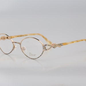 Diva 5058 34, Vintage 90s victorian gold and colorful oval eyeglasses frames womens NOS