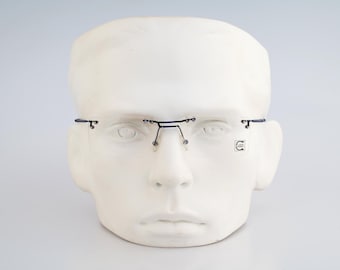 Carat Fashion 4040 440, Vintage 90s steampunk blue rimless rectangle glasses frames mens, NOS