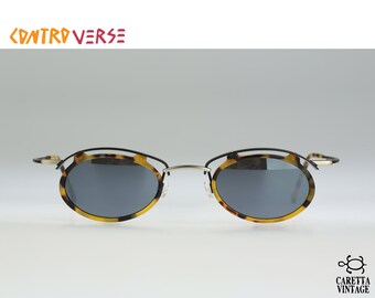 Crazy steampunk sunglasses men, Contro Verse 3960 148 22, Vintage 90s silver mirror lenses unique tortoise small oval sunglasses women NOS