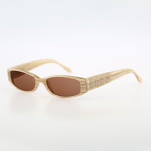 Genny 361 B 9469, Vintage 80s beige small slim rectangle sunglasses womens NOS