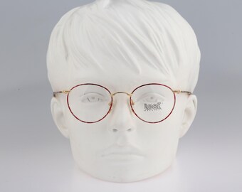 Look 256 089, Monturas de gafas redondas panto coloridas y doradas vintage de los años 90 para mujer NOS