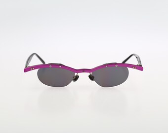 Sophia Loren Gold Purple Metal Oval Half Rim Sunglasses 