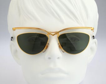 Derapage 906, Vintage 90er Jahre Unikat Browline Gold Cat Eye Sonnenbrille Damen, NOS