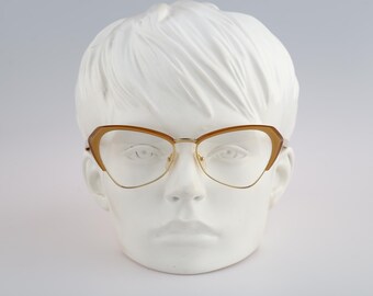 Andy Wolf 5047 N, Vintage 2000s yellow and gold large cat eye glasses frames womens