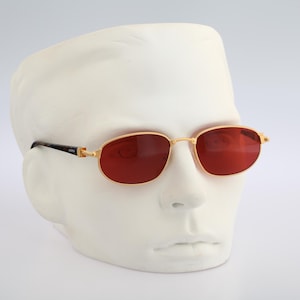 Jacomo 219 02, Vintage 90s red lenses matte gold and colorful small oval sunglasses man and women, NOS