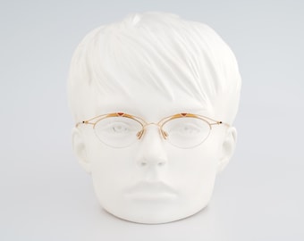Domino 26 837, Vintage 90s unique gold browline half rim oval eyeglasses frames mens and womens / NOS
