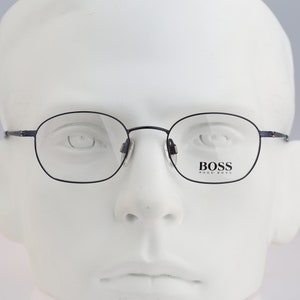 Hugo Boss HB1581 BL, Vintage 90s unique blue small square eyeglasses frames mens & womens NOS
