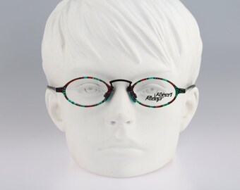 Robert Rudger 1130 145 08, Vintage 90s unique colorful small oval eyeglasses frames mens & womens NOS