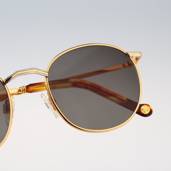 Enrique Loewe Knappe Dione 102 24kt Gold plated, Vintage 90s gold & silver round sunglasses women NOS