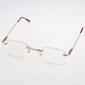 Roman Rothschild of Switzerland R 1073 2, Vintage 80s gold and silver rimless hexagon eyeglasses frames mens & womens NOS
