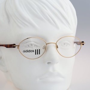 Adidas A909, Vintage 90s designer tortoise and gold small panto round eyeglasses frames mens & womens NOS
