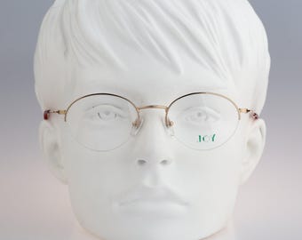 Joy MT 687, Vintage 90s unique gold half rim oval eyeglasses frames mens & womens NOS