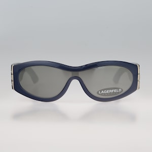 Lagerfeld 4122 29, Vintage 90s silver mirrored lenses blue wrap shiled sunglasses mens & women, NOS