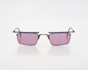 LB Line 6302 2, Vintage 90s tinted purple colorful browline rectangle sunglasses women, NOS
