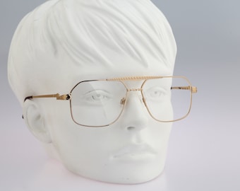 Poker 2045 6, Vintage 90s gold oversized square aviator glasses frames mens & womens NOS
