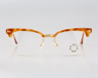 Look Hamilton 066 A 12, Vintage 90s gold & tortoise browline half rim clubmaster eyeglasses frames men and womens NOS