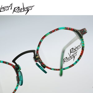 Robert Rudger 1110 145 08, Vintage 90s colorful unique small round eyeglasses frames mens & womens NOS
