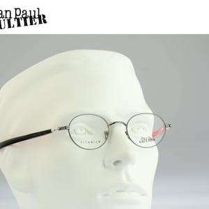 Jean Paul Gaultier 55-0045 Titanium, Vintage 90s gray unique swichable temple small round eyeglasses frames mens & womens NOS