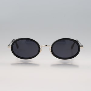 Egizia 35 011, Vintage 90s silver and black double rim small oval sunglasses mens & women, NOS