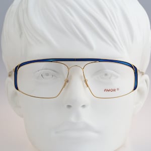 Amor Famous, Vintage 80er Jahre einzigartig navy blau & gold Fliegerbrille Damen Brille NOS