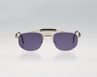 Unlimited 8205 M 4, Vintage 90s gold & silver steampunk square aviator sunglasses men and women NOS
