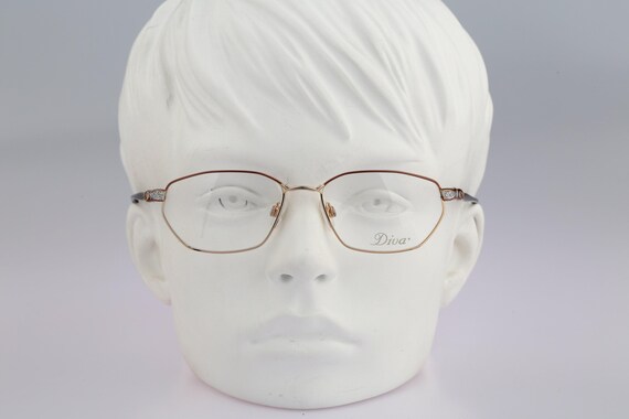 Diva 5165 270 E, Vintage 90s victorian rhinestones gold hexagon glasses frames womens NOS View 6